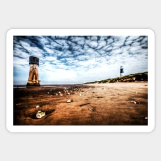 Spurn Point Lighthouses Dramatic Sky Sticker